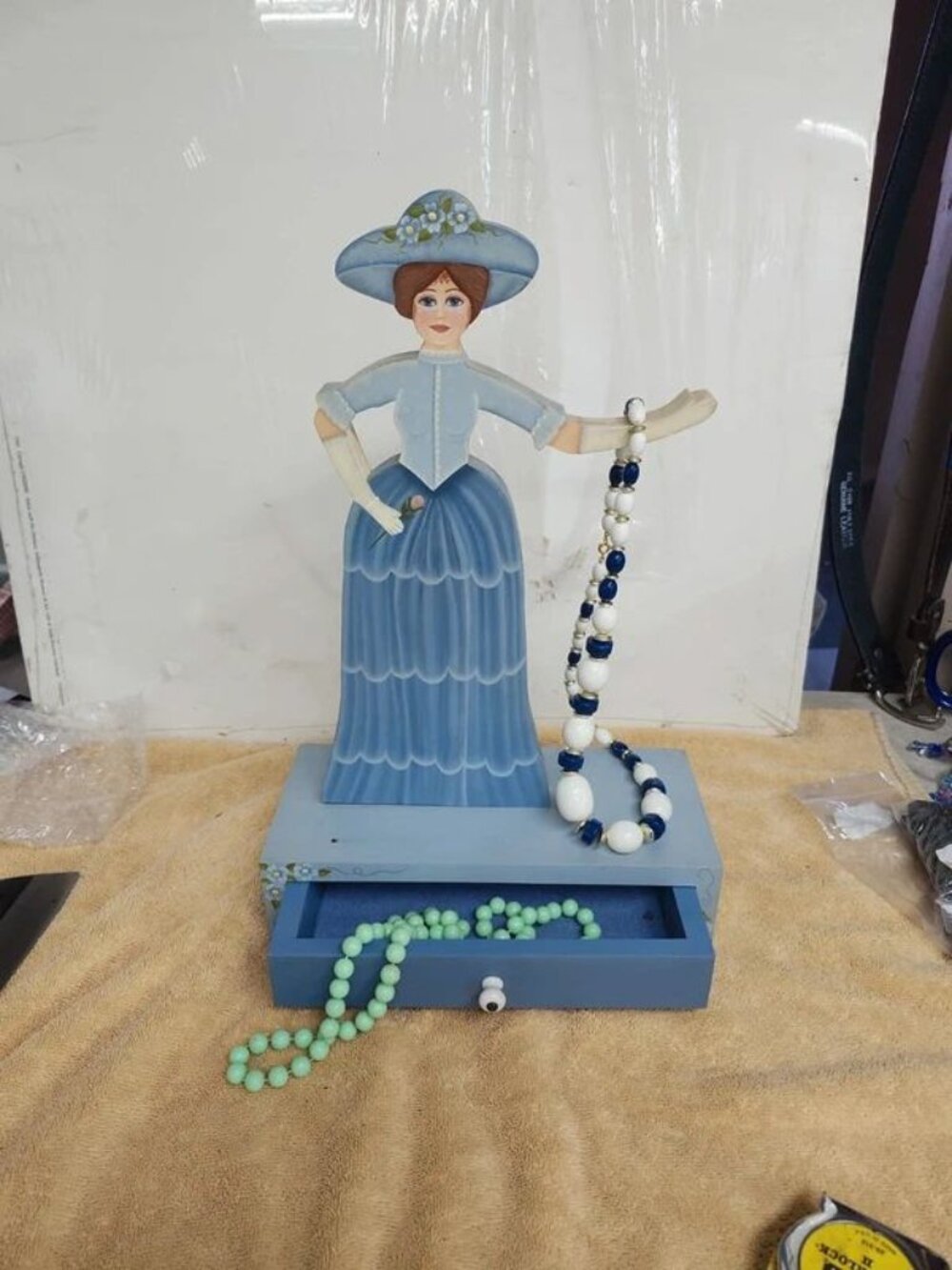 Vintage wooden Victorian woman jewelry box